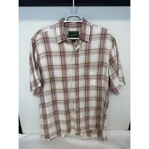 Woolrich Men's Beige Plaid Short Sleeve Button Up Size Large